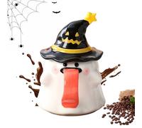 Ghost Mug, Novelty Drinking Cups, 3.14x2.75 Inches 450ml Ceramic Beverage Container, Halloween Themed Coffee Cup with Lid for Wine Juice Beer Movie Nights Living Room Entertaining and Gift Ideas