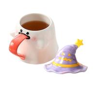 Ghost Mug, Novelty Drinking Cups with Lid, Ceramic Ghost Shape Coffee Cup, Sturdy Build for Halloween Juice Wine Beer Living Room Movie Nights Teachers Gift Decor, 450ml