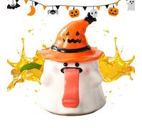 Ghost Mug, Novelty Drinking Cups with Lid, Ceramic Ghost Shape Coffee Cup, Sturdy Build for Halloween Juice Wine Beer Living Room Movie Nights Teachers Gift Decor, 450ml