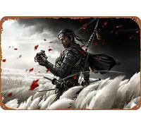 Ghost of Tsushima Targa in metallo vintage da parete decorazione artistica da parete soggiorno bagno cucina gioco poster decorazione 20,3 x 30,5 cm