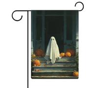 Ghost Old House - Bandiera da giardino con gradini per portico anteriore, festività, festività, juta, double face, per esterni, 30,5 x 45,7 cm
