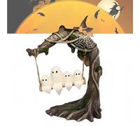 Ghost on a Tree Swing, Cute Halloween Swinging Shadows, Funny Ghost Tree Swing Decor, for Desktop Bookshelf Garden Patio Lawn Halloween Decor(B)