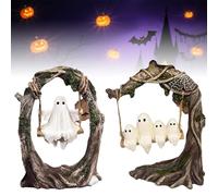 Ghost on a Tree Swing, Swinging Shadows, Cute Halloween Swinging Shadows, Halloween Figurine & Ornament, Halloweens Figurines Ghost Decor for Desktop Bookshelf Garden Patio Lawn (A+B)