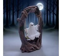 Ghost On A Tree Swing, Swinging Shadows, Funny Ghost Tree Swing Decor, Cute Spooky Halloween Decor, for Desktop Bookshelf Garden Patio Lawn Halloween (White-A)