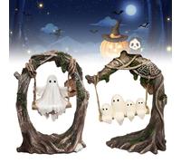 Ghost On A Tree Swing, Swinging Shadows, Funny Ghost Tree Swing Decor, Cute Spooky Halloween Decor, for Desktop Bookshelf Garden Patio Lawn Halloween (A+B)