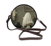 Ghost On The Toilet With Black Cat Donne Rotondo Crossbody Borse In Pelle Sling Bag Borsa