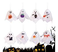 Ghost Ornaments, Halloween Tree Decorations, Cute 8 Pieces Hanging Set with Festive Detailing, Seasonal Decor for Yard and Garden, Haunted House, Front Porch Decoration, 6.69x5.12x0.98 Inches
