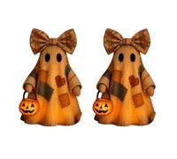 Ghost patchwork vintage illuminato, lampada a zucca e lampada fantasma, lampada vintage per Halloween, decorazione di Halloween per mensola del caminetto, ingresso, portico (2 pezzi)