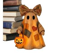 Ghost Pumpkin Lantern - Light Up Fabric Figurine, Farmhouse Halloween Ghost Decoration, LED Warm Glow Statue | snug Tabletop Tiered Tray Shelf Mantel Centerpiece, Office Living Room Entryway Light
