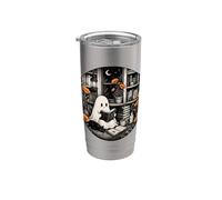 Ghost Reader Book Lover Black Cat Cozy Library Moon Bicchiere termico in acciaio inox doppia parete