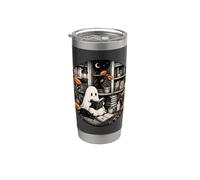 Ghost Reader Book Lover Black Cat Cozy Library Moon Bicchiere termico in acciaio inox doppia parete
