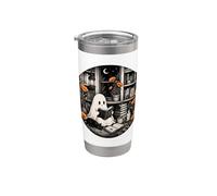 Ghost Reader Book Lover Black Cat Cozy Library Moon Bicchiere termico in acciaio inox doppia parete