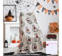 Ghost Reading Blanket, 2025 New Halloween Ghost Book Throw Blanket 50 X 60'', Cute Soft Cozy Book Blankets, Fall Sofa Knitted Blankets Couch for Spooky Season for Unisex Spooky Gift(2pcs)