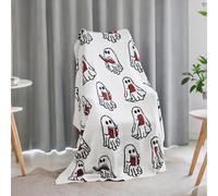 Ghost Reading Blanket, 2025 New Halloween Ghost Reading a Book Throw Blanket 50 x 60'', Lightweight Cozy Bed Blanket Soft Throw Blanket, Cute Fall Knitted Blanket Gift for Spooky Season (Beige)