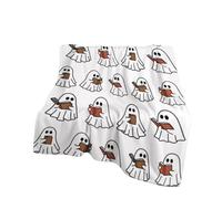 Ghost Reading Blanket, Halloween Ghost Reading a Book Throw Blanket, Flannel Blanket, Cozy Soft Throw for Couch, Sofa, Bed, for Home Living Room Office (L)