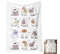 Ghost Reading Blanket,Halloween Throw Blankets Cute Funny Ghost Halloween Spooky Black White Fleece Flannel Blanket for Bedroom Living Rooms Couch Sofa Bed Halloween Decorations (B,XL (60*79 inch))