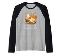 Ghost Reading Book Fall Black Cat Ghosting for Books Bookish Maglia con Maniche Raglan