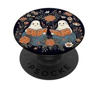Ghost Reading Book Retro Floral Spooky Bookworm Bookish Cute PopSockets PopGrip Adesivo