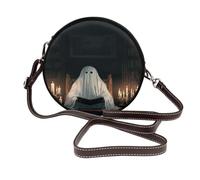 Ghost Reading In The Library - Borsa a tracolla da donna, rotonda, in pelle