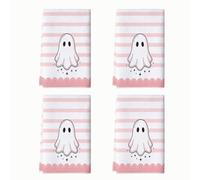 Ghost - Set di 4 strofinacci da cucina fantasiosi con strisce stagionali e stelle, per Halloween, bianchi, assorbenti, morbidi, per asciugare i piatti e pulire le mani, 40,6 x 61 cm