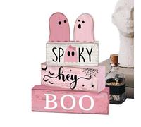 Ghost Sign Decor, Wooden Halloween Block, 5.91x1.54in Tiered Tray Centerpiece, Rustic Festive Design, Authentic Display Piece for Kitchen, Coffee Bar, Shelf, Party, Holiday Season