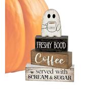Ghost Sign, Wooden Halloween Decor, 5.91x1.54x7.48 Inches Tiered Tray Centerpiece, Block Display Accent, Rustic Farmhouse Style, Ideal for Kitchen, Coffee, Party, Holiday Season Decoration