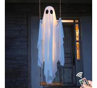 Ghost Swinging: Hanging Swing Ghost Halloween Decorazioni, Fantasmi su un'altalena con luci a Corda e Telecomando, Decorazione Simpatica spettrale per Albero da Cortile da Fuoco all'aperto