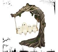 Ghost Swinging on Tree, Halloween Ghost Decor, Resin Figurine Centerpiece, Cute and Spooky Design with Seasonal Decoration for Home, Parties, Mantel, Table, Porch, 4.72x2.95x6.3 inches