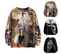 Ghost Tops - Maglione da uomo per Halloween, divertente, con scheletro, stile retrò, a maniche lunghe, leggera, a maniche lunghe, con motivo gatto, stile gotico, girocollo, vintage, per festival
