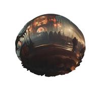 Ghost Town Mania Cuffia da doccia da donna a doppio strato, riutilizzabile, design di grandi dimensioni adatto a tutte le lunghezze dei capelli, adatto per ragazze, spa e salone domestico.