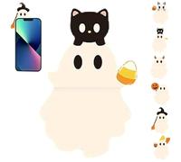 Ghostees Mystery Phone Buddy, Stick-On Halloween Ghost & Pumpkin Phone Topper, Cute Strong Adhesive Cling Decoration for Smartphone, Peel-and-Stick Design Figurine (F)