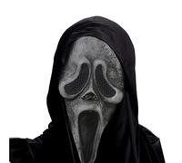 Ghostface - Maschera da urlo con sudario, spaventosa maschera di Halloween per uomini e donne, traspirante, resistente, in lattice naturale, raccapricciante, maschera horror per scherzi di Halloween