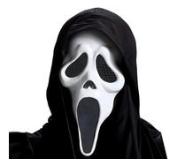 Ghostface - Maschera da urlo con sudario, spaventosa maschera di Halloween per uomini e donne, traspirante, resistente, in lattice naturale, raccapricciante, maschera horror per scherzi di Halloween