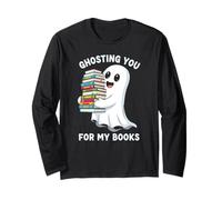 Ghosting You Cute Ghost Leggi Libri Amante Lettura di Halloween Maglia a Manica
