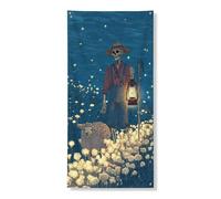 Ghostly Farmer Door Cover Banner Decorativo, Fantasioso Scheletro Lanterna Design Decorazione Porta d'ingresso, Interno Esterno Autunno Halloween Appeso Sfondo 91x182 Pollici