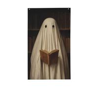 Ghostly Figure Reading In The Library Yard House Flags, 0,9 x 1,5 m Stagione Auguri Banner con occhielli Indoor Outdoor Party Decorazioni per la casa