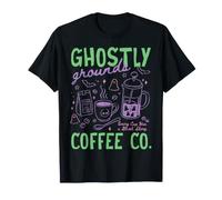 Ghostly Grounds Spettrale Halloween Cafe e Ghost Lovers Maglietta