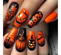 Ghostly Pumpkin Square False Nails M Lunghezza ABS Finita Halloween Party Nails Art For Women Accessori Per Costumi Spiders Web Design Nail