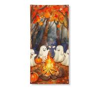 Ghosts Autunno Copertura Porta Banner Decorativo, Fantasioso Halloween Spiriti Campfire Decor Indoor Outdoor Autunno Festival Forniture 91x182 Pollici