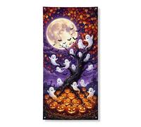 Ghosts Door Covers Decorative, fantasiose zucche festive luna, Halloween, arancione, con corda per porta d'ingresso, decorazione per la casa, per ingresso, portico, interni ed esterni, 91 x 182 cm