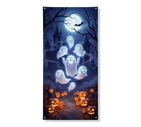 Ghosts Door Covers Decorative, fantasiose zucche spettrali luna Halloween nero con corda da appendere striscione decorazione per la casa per porta, parete, portico, decorazione per feste, 91 x 182 cm