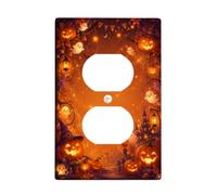 Ghosts Duplex Outlet Covers Placca da parete, fantasioso castello di zucche festive, Halloween, arancione, dimensioni standard, doppia presa di corrente, piastra di copertura per casa, soggiorno
