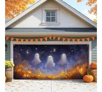 Ghosts Halloween Garage Door Cover, Spooky Night Sky Design Large Garage Door Decorations, Fall Indoor and Outdoor Party Background Decor 400x180 Pollici