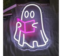 Ghosts Reading - Targa con luce al neon, dimmerabile e riutilizzabile, per Halloween, decorazione interna per camino, camera da letto, ufficio, tavolo 16 x 10 in/40 x 20 cm, alimentato tramite USB
