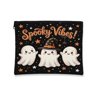 Ghosts Tela con cerniera, fantasioso cappello da strega con stelle giocose per Halloween, nero, portatile, con cerniera, piccola borsa per il trucco per viaggi, borsa, bagno, toeletta e conservazione