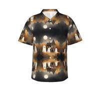 Ghosts Under the Moon - Camicia hawaiana a maniche corte da uomo, casual, per vacanze al mare e feste estive in piscina, Nero , XXL-4XL