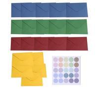 GHPKOTW 20 mini buste colorate, 4 colori, con 25 adesivi colorati, buste per carte regalo, matrimoni, Natale e fai da te (100 x 70 mm)