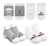 GHPKOTW 4 Paia Calzini Bambino, Io Amo Mamma + Io Amo Papà, Calze In Cotone Per Neonati, Calzini Antiscivolo, Primi Calzini Essenziali, Unisex Per Bambini E Bambine, Morbidi Calzini In Cotone