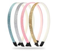 GHPKOTW 4 Pezzi Cerchietto Glitterato, Accessorio Colorato Per Capelli In Plastica Glitterata Carino Antiscivolo Denso Coriandoli Arcobaleno Con Denti Per Bambine (Oro, Argento, Rosa, Azzurro)