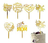 GHPKOTW 6 Pezzi Decorazione Per Torta, Tema Festa Della Mamma, Design Cuore E Fiore In Oro, Topper Torta Acrilico, Decorazioni Per Dolci, Party, Torte Di Compleanno